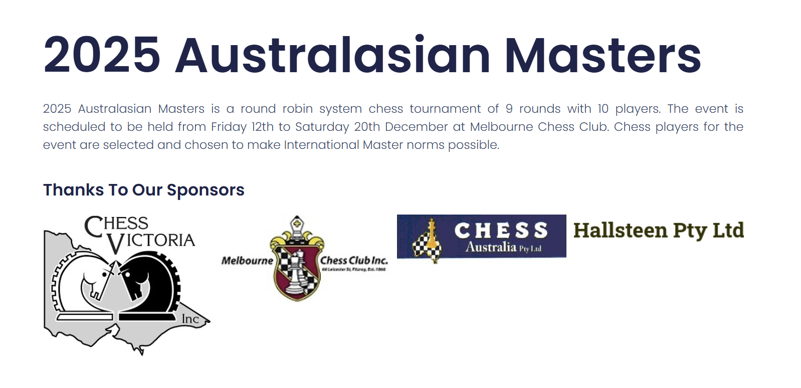 Invitation to the Australasian Masters 2025 in Melbourne, Australia
