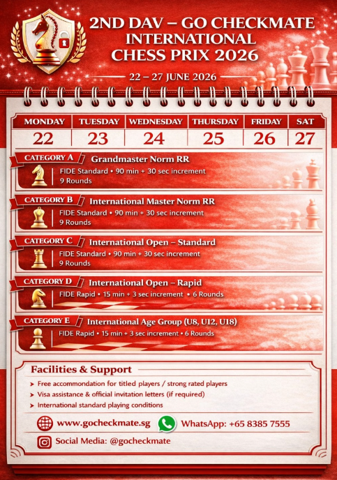 Invitation to participate: 2nd DAV-Go Checkmate International Chess Prix 2026 in Singapore