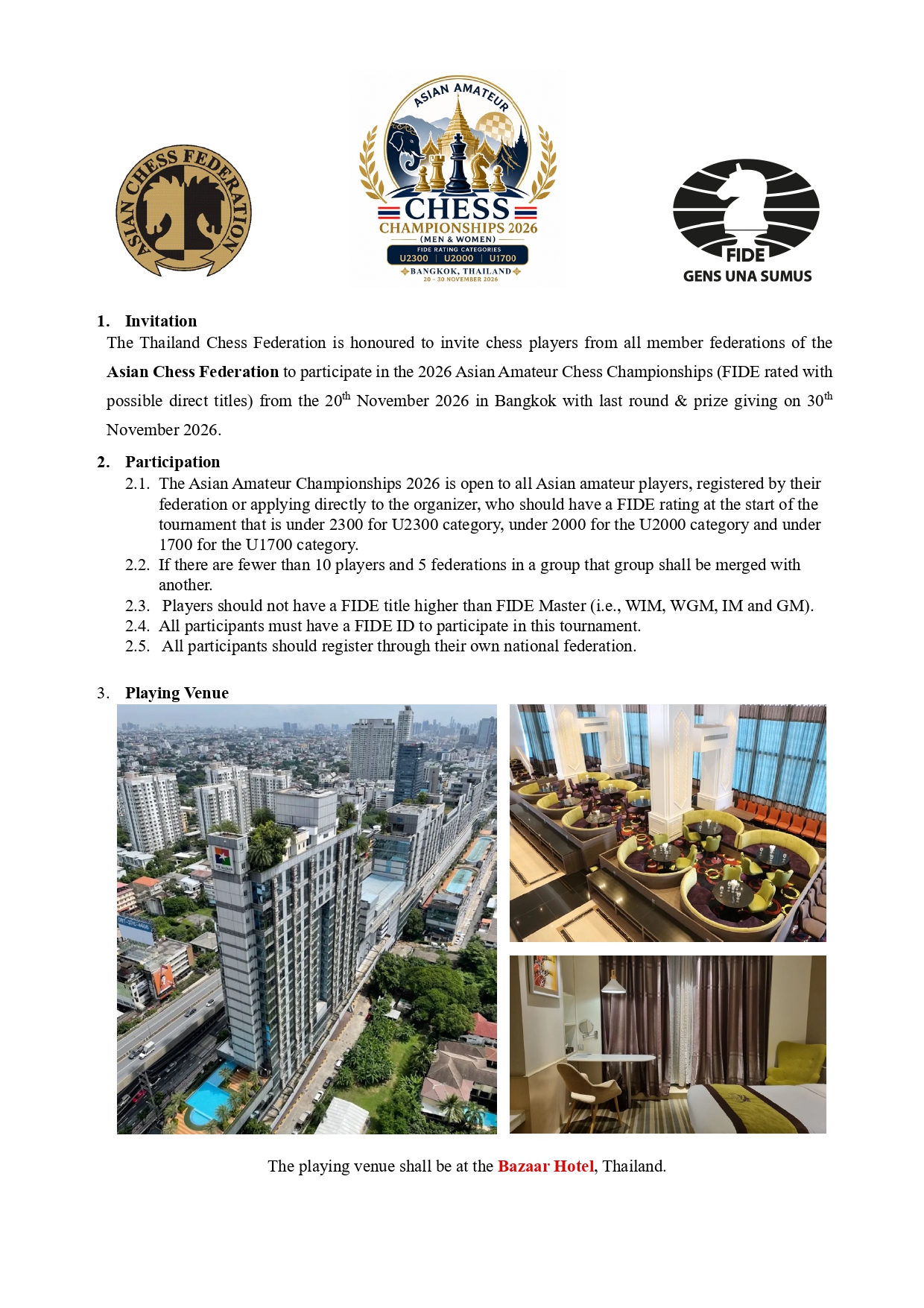 Asian Amateur Chess Championships 2026 Regulations