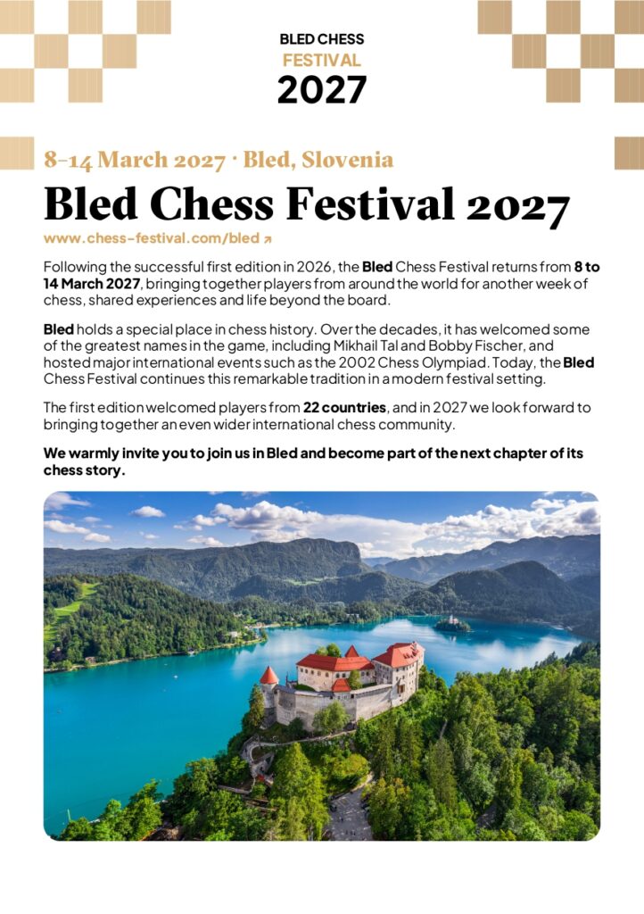 Join The 2nd Bled Chess Festival 2027 in Slovenia