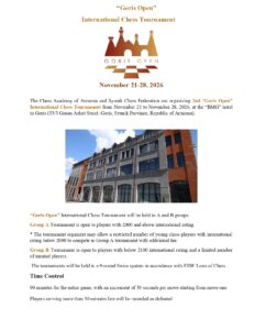 Come Join The 2nd “Goris Open” International Chess Tournament 2026 in Armenia